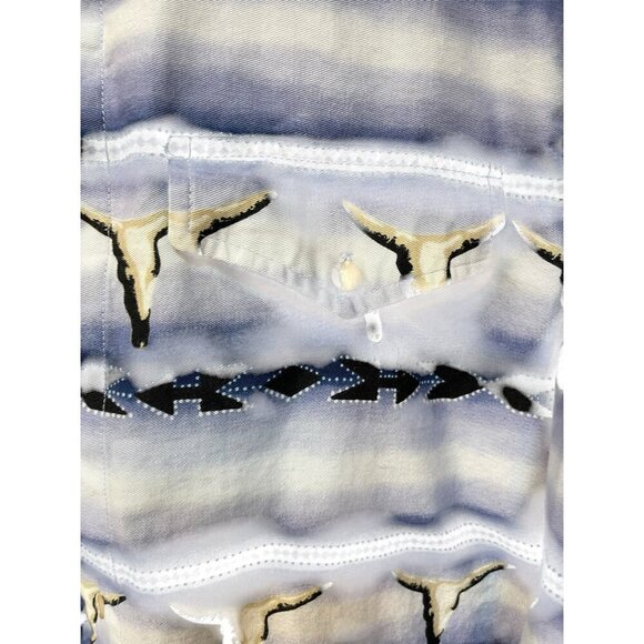 Roper Western Men's Multi Colored Sz M Bull Head Long Sleeve Shirt 15 1/2 33 - Picture 5 of 8